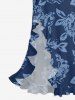 Flowers Leaf Print Hawaii Ruffles Split Surplice Dress -  