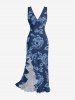 Flowers Leaf Print Hawaii Ruffles Split Surplice Dress -  