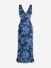 Flowers Leaf Print Hawaii Ruffles Split Surplice Dress -  