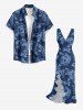 Flowers Leaf Print Hawaii Ruffles Split Surplice Dress -  