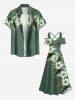 Chemise hawaïenne grande taille pour homme, imprimée de fleurs d'hibiscus et de feuilles tropicales, avec boutons et poche. - Vert S
