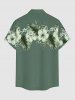 Plus Size Tropical Leaf Hibiscus Flowers Print Buttons Pocket Hawaii Shirt For Men -  