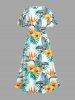 Plus Size Flowers Tropical Leaf Print Split Hawaii Midi Dress - Vert XS