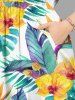 Plus Size Flowers Tropical Leaf Print Split Hawaii Midi Dress - Vert L