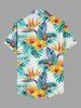 Plus Size Flowers Tropical Leaf Print Buttons Pocket Hawaii Shirt For Men -  