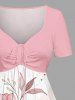Plus Size Flowers Leaf Ombre Print Cinched Hawaii Dress - Rose  XS