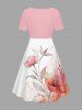 Plus Size Flowers Leaf Ombre Print Cinched Hawaii Dress - Rose  1X