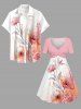 Plus Size Flowers Leaf Ombre Print Cinched Hawaii Dress - Rose  1X