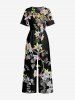 Flower Branch Print Hawaii Wide Leg Jumpsuit -  