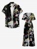 Flower Branch Print Hawaii Wide Leg Jumpsuit -  