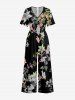 Flower Branch Print Hawaii Wide Leg Jumpsuit - Noir M