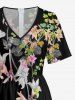 Flower Branch Print Hawaii Wide Leg Jumpsuit - Noir M