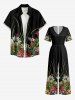 Flower Leaf Plant Print Hawaii Wide Leg Jumpsuit -  