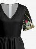 Flower Leaf Plant Print Hawaii Wide Leg Jumpsuit - Noir M