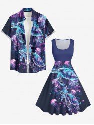 Ombre Turtle Jellyfish Print Matching Hawaii Sea Creatures Beach Outfit For Couples -  