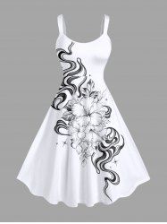 Plus Size Hibiscus Flowers Star Print Hawaii Tank Dress - Blanc 2X