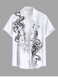 Plus Size Hibiscus Flowers Star Print Buttons Pocket Hawaii Shirt For Men -  