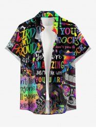 Colorful Ombre Letters Skull Print Button Pocket Shirt For Men - Noir M