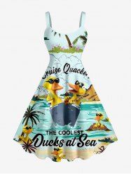 Plus Size Duck Sea Sun Coconut Tree Cloud Print Hawaii Tank Dress -  