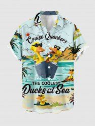 Duck Sea Sun Coconut Tree Cloud Print Buttons Pocket Hawaii Shirt For Men -  