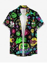 Plus Size Cartoon Graphic Print Hawaii Button Pocket Shirt For Men -  