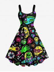 Plus Size Cartoon Graphic Print Hawaii A Line Dress - Noir 6X