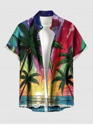 Chemise à poches boutonnées grande taille pour homme, imprimé cocotiers, vagues et soleil, style hawaïen - Multi XL