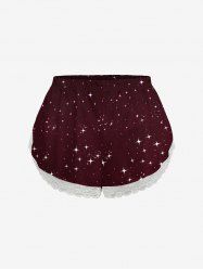 Glitter Stars Print Lace Trim Pajama Shorts -  