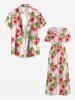 Hibiscus Flowers Tropical Leaf Geometric Pattern Print V Neck Hawaii Wide Leg Jumpsuit -  