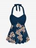 Leaf Ombre Flower Print Hawaii Twist Halter Backless Boyleg Tankini Swimsuit -  