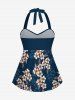 Leaf Ombre Flower Print Hawaii Twist Halter Backless Boyleg Tankini Swimsuit -  