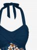 Leaf Ombre Flower Print Hawaii Twist Halter Backless Boyleg Tankini Swimsuit -  