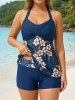 Leaf Ombre Flower Print Hawaii Twist Halter Backless Boyleg Tankini Swimsuit -  