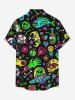 Plus Size Cartoon Graphic Print Hawaii Button Pocket Shirt For Men -  