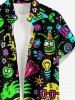 Plus Size Cartoon Graphic Print Hawaii Button Pocket Shirt For Men -  