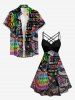 Colorful Ombre Letters Skull Print Ruched Crisscross A Line Cami Dress - Noir 2X