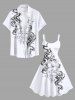 Plus Size Hibiscus Flowers Star Print Hawaii Tank Dress - Blanc 2X