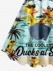 Plus Size Duck Sea Sun Coconut Tree Cloud Print Hawaii Tank Dress -  