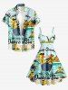 Duck Sea Sun Coconut Tree Cloud Print Hawaii Tank Dress -  