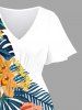 Flowers Leaf Tropical Print Split Hawaii Midi Dress -  