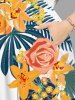 Flowers Leaf Tropical Print Split Hawaii Midi Dress - Blanc XS