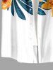 Plus Size Flowers Leaf Tropical Print Buttons Pocket Hawaii Shirt For Men -  