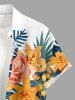 Plus Size Flowers Leaf Tropical Print Buttons Pocket Hawaii Shirt For Men -  