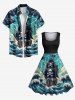 Plus Size Halloween Skulls Sail Boat Sea Waves Cloud Cruise Print 1950s Vintage Dress - Noir 6X