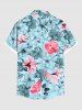 Plus Size Hibiscus Flowers Leaf Print Buttons Pocket Hawaii Shirt For Men -  
