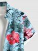 Plus Size Hibiscus Flowers Leaf Print Buttons Pocket Hawaii Shirt For Men -  