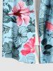 Plus Size Hibiscus Flowers Leaf Print Buttons Pocket Hawaii Shirt For Men -  