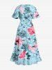 Plus Size Hibiscus Flowers Leaf Print Split Hawaii Midi Dress -  