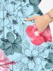 Plus Size Hibiscus Flowers Leaf Print Split Hawaii Midi Dress -  