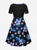 Plus Size Flowers Leaf Tropical Print Cinched Hawaii Dress -  